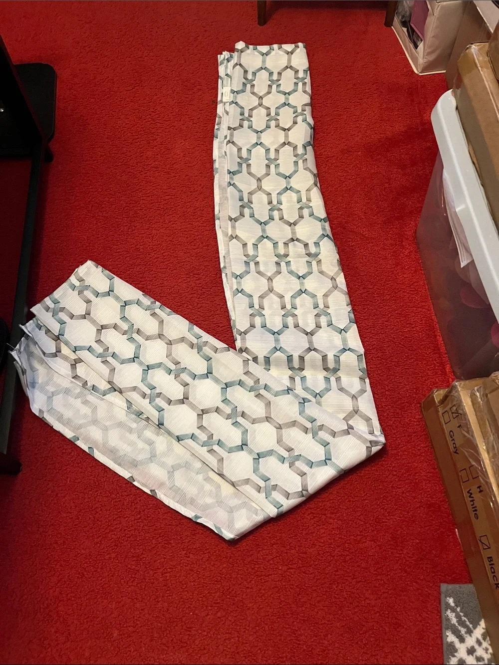 Geometric Pattern Curtain Panel in Teal and Gray